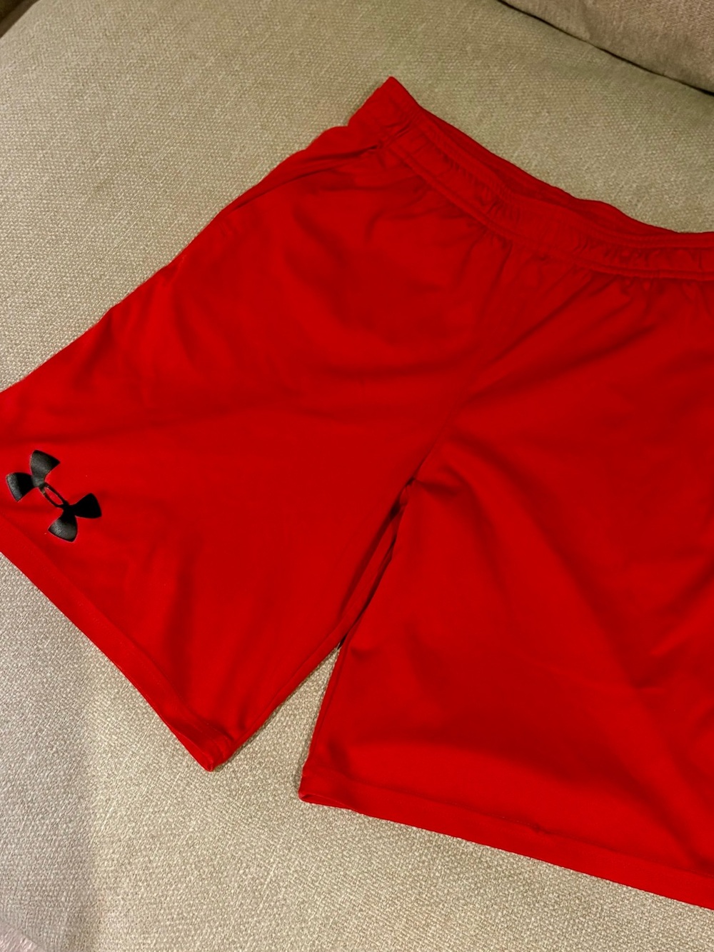 Under Armour Red Boys Athletic Shorts with Black Logo